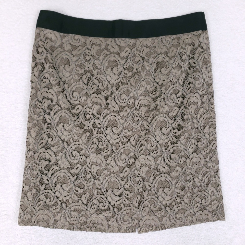 Banana Republic Lace Pencil Skirt Womens 16 Dark Moss‎ Floral Overlay Formal
